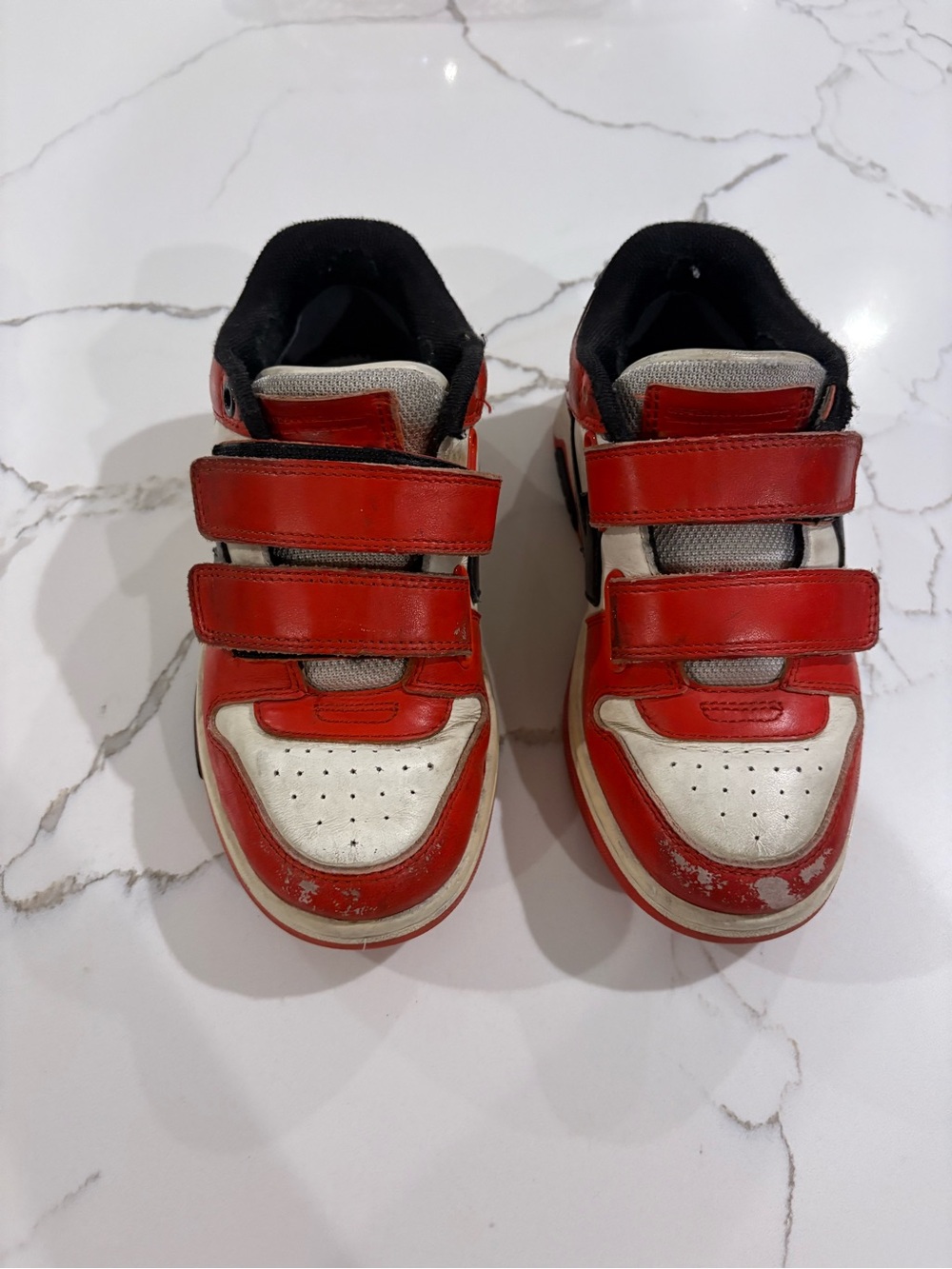 Off-White Kids Red and White Velcro Strap Sneakers